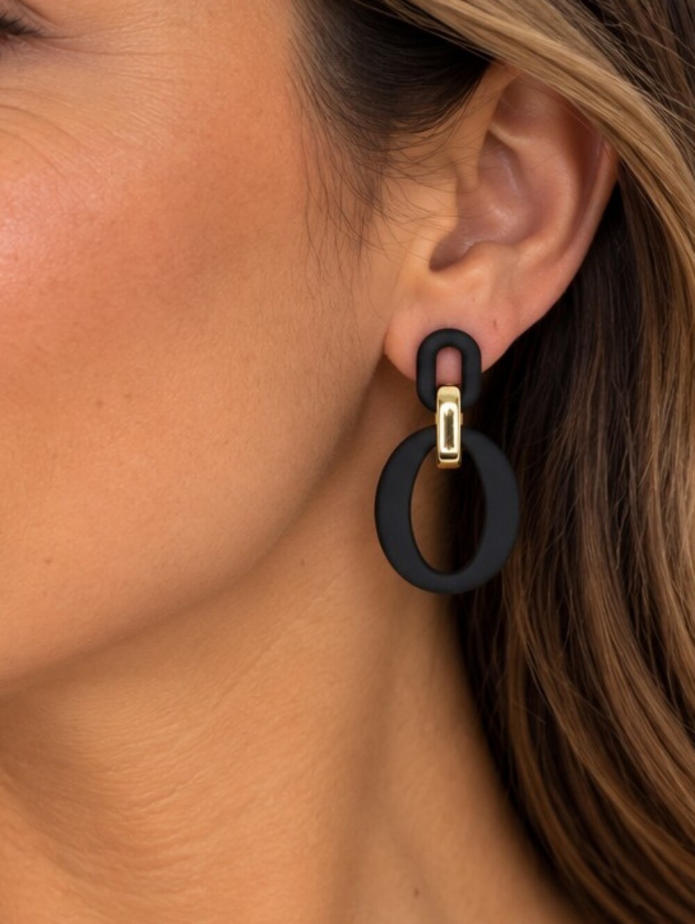 💎 Princess Accessories Black Gold Oval Link Drop Statement Earrings NWT